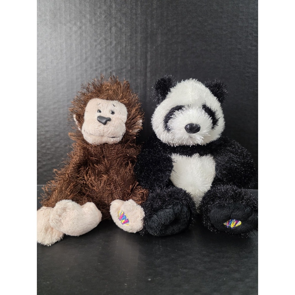 Webkinz Lot Of 2 Fuzzy Animals - Panda Bear And‎ Brown Furry Monkey NO CODES